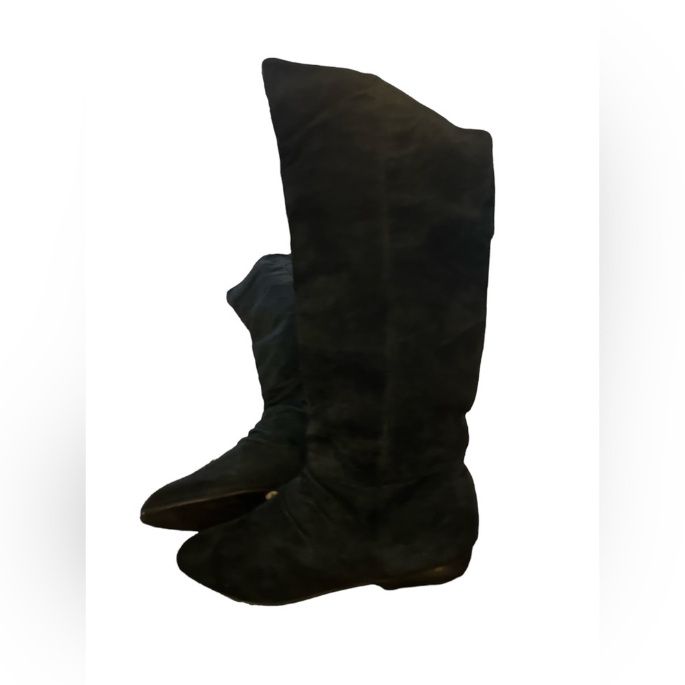 Classique flat heel calf suede leather Navy blue boot